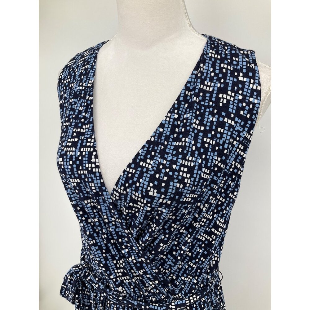 SOMA Size Large sleeveless V-neck sundress Blue/White Mosaic pattern - Picture 3 of 12